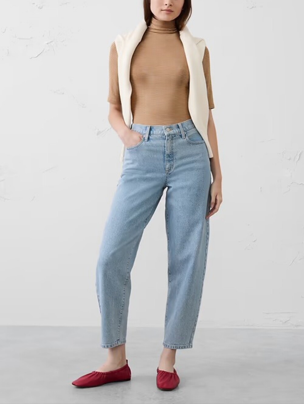 NWT BANANA REPUBLIC | $50 Soft Luxe Striped Turtleneck Top - Picture 3 of 4